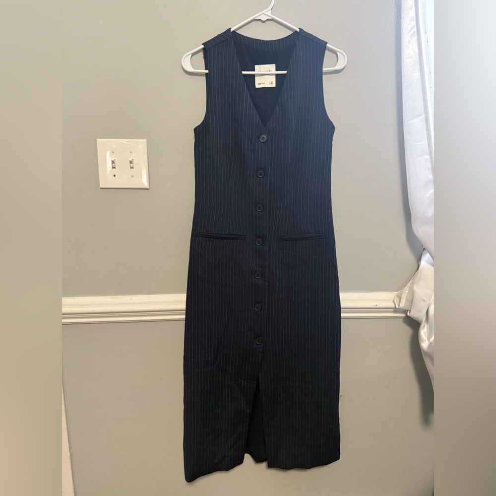 Abercrombie & Fitch Navy Pinstripe Midi Dress